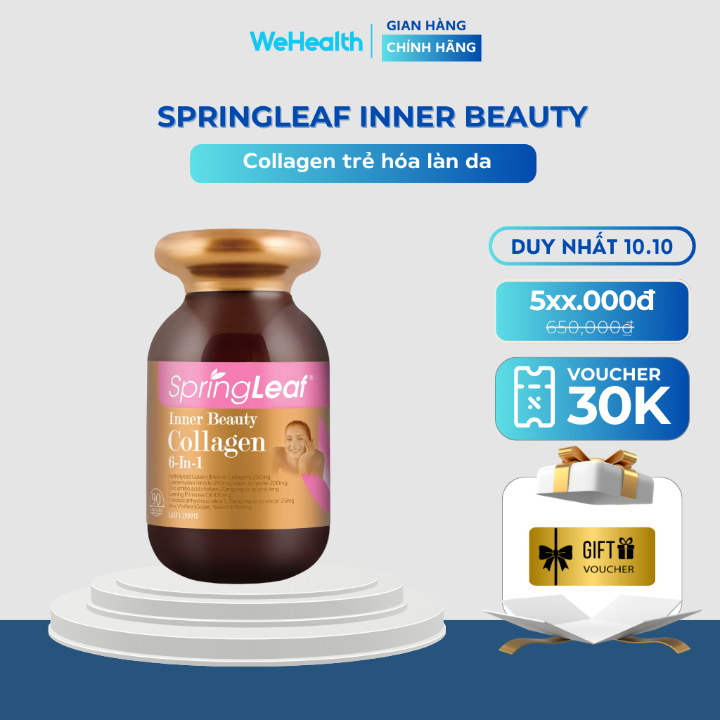 Collagen trẻ hóa làn da Collagen 6 in 1 Inner Beauty SpringLeaf  date mới nhất