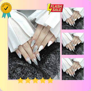 (Hot Sale)  Móng úp tay, Nail Box thiết kế mắt mèo kim cương đính nơ bạc cao cấp nhà Mynail - 014