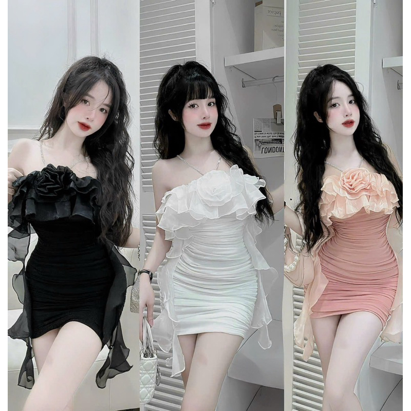 ĐẦM BODY CỔ YẾM THUN LƯỚI PHỐI HOA TUARUA SIÊU XINH