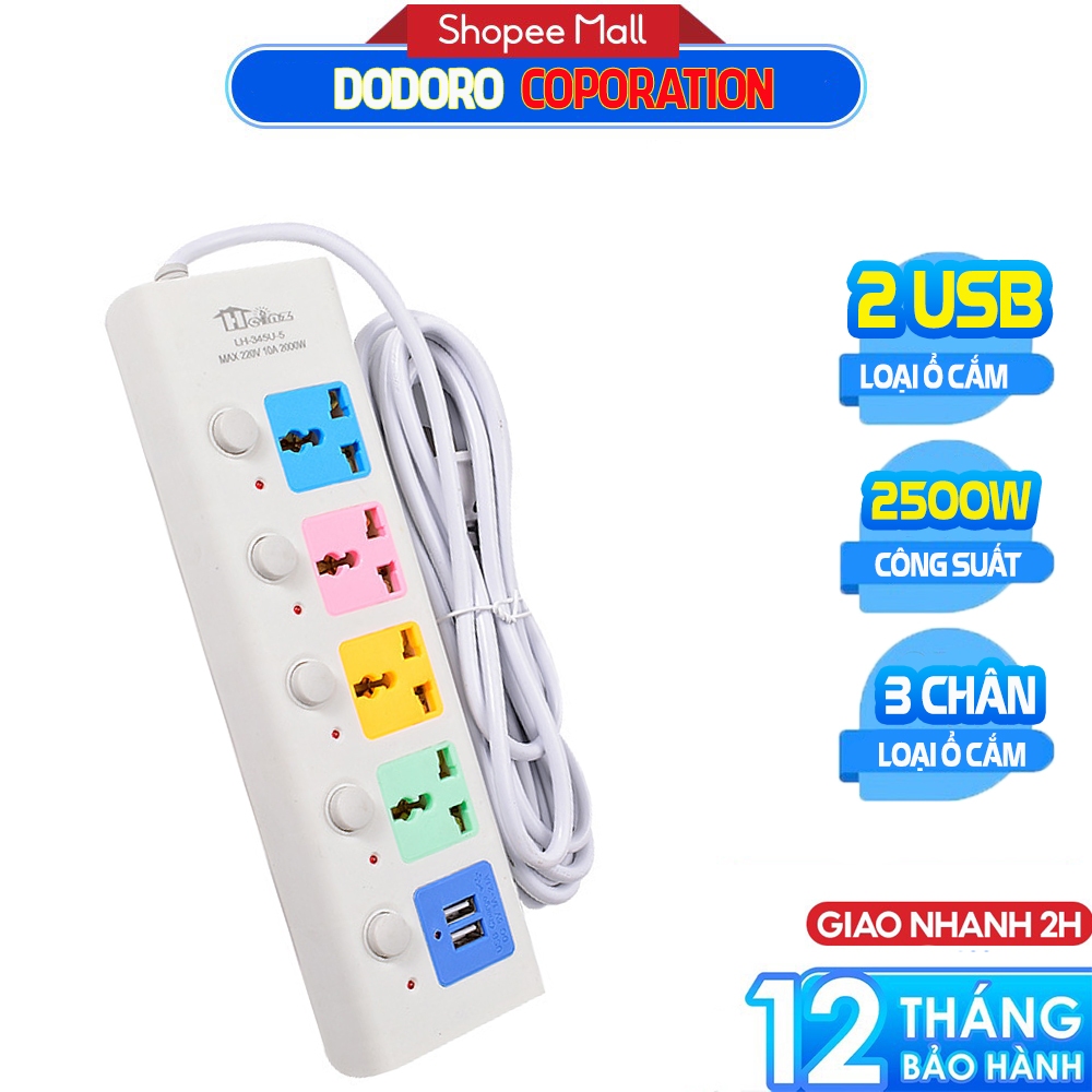   VỪA MỞ BÁN  Ổ Cắm Điện USB Đa Năng Cao Cấp Chống Giật Dây Dài 4m 2 Cổng Cắm USB An Toàn Tiện Dụng 