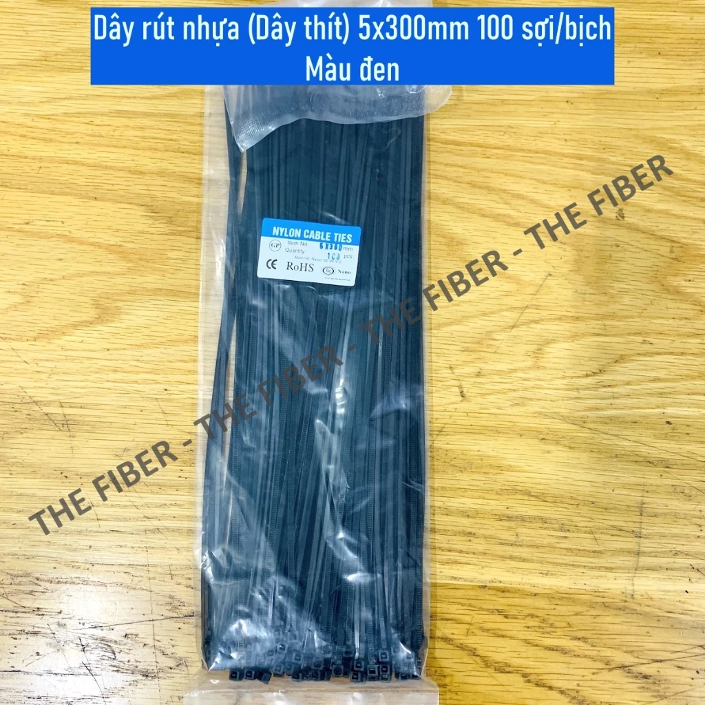 Dây rút nhựa (Dây thít) 5x300mm 100 sợi/bịch - Màu trắng/đen