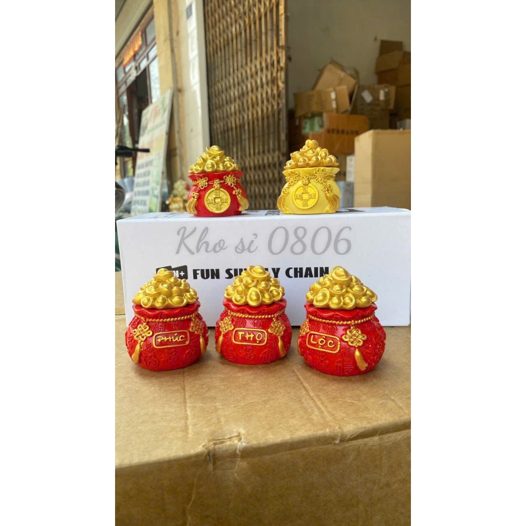 Hũ Đựng Muối Gạo Tài Lộc , Túi Thần Tài May Mắn Trang Trí,  5.5*6*5.5cm Có chữ Phúc, Lộc, Thọ [Nhận Sỉ]