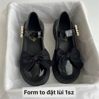 Giày búp bê lolita nữ Quai Cài Da Bóng buộc nơ cao cấp