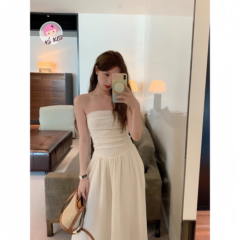 Váy 2 dây nữ cúp ngực xếp ly dáng dài, đầm maxi phong cách tiểu thư xixeoshop - V458 | BigBuy360 - bigbuy360.vn