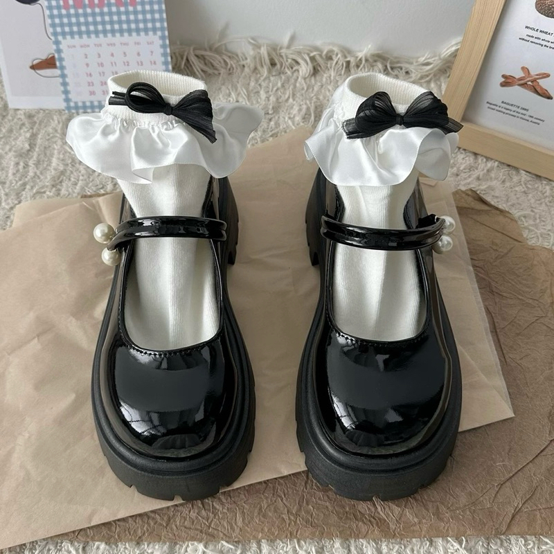 Giày lolita nữ độn đế 4-5cm da bóng V2 cao cấp | BigBuy360 - bigbuy360.vn