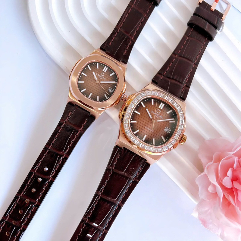 [Chính Hãng 100%] Đồng Hồ Cặp Carnival 8108G (8108) va 8161L (8161) Máy Nữ Pin , Nam Cơ Kính Sapphia