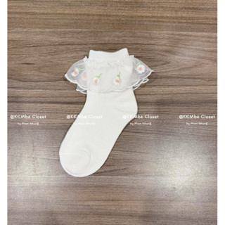 Tất Vớ Lolita Viền Ren Hoạ Tiết Hoa Thêu Bông Cho Bé Gái Mix Giày Siêu Dễ Thương