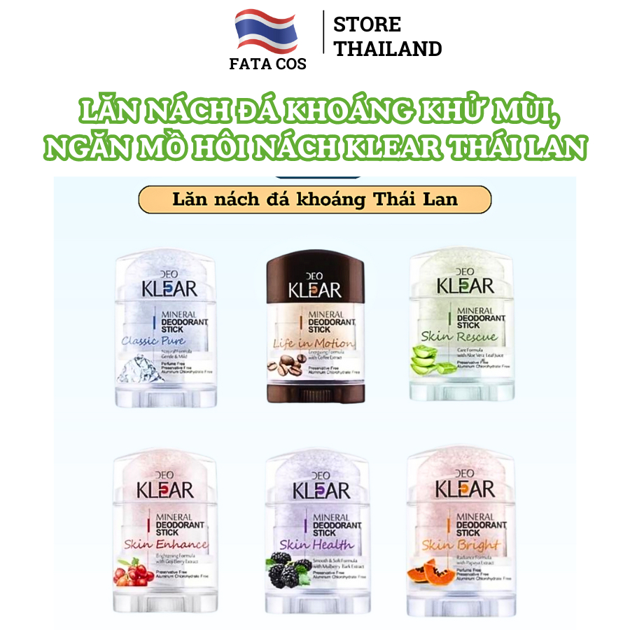 Lăn nách đá khoáng Thái Lan, lăn khử mùi Klear, ngăn khử mùi 70gr Fata co's