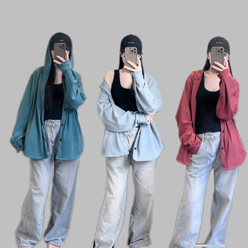  Áo Khoác SU GÂN LẠNH DÀY Mát Unisex Couple  6 Túi  Nữ Women Top Jacket 