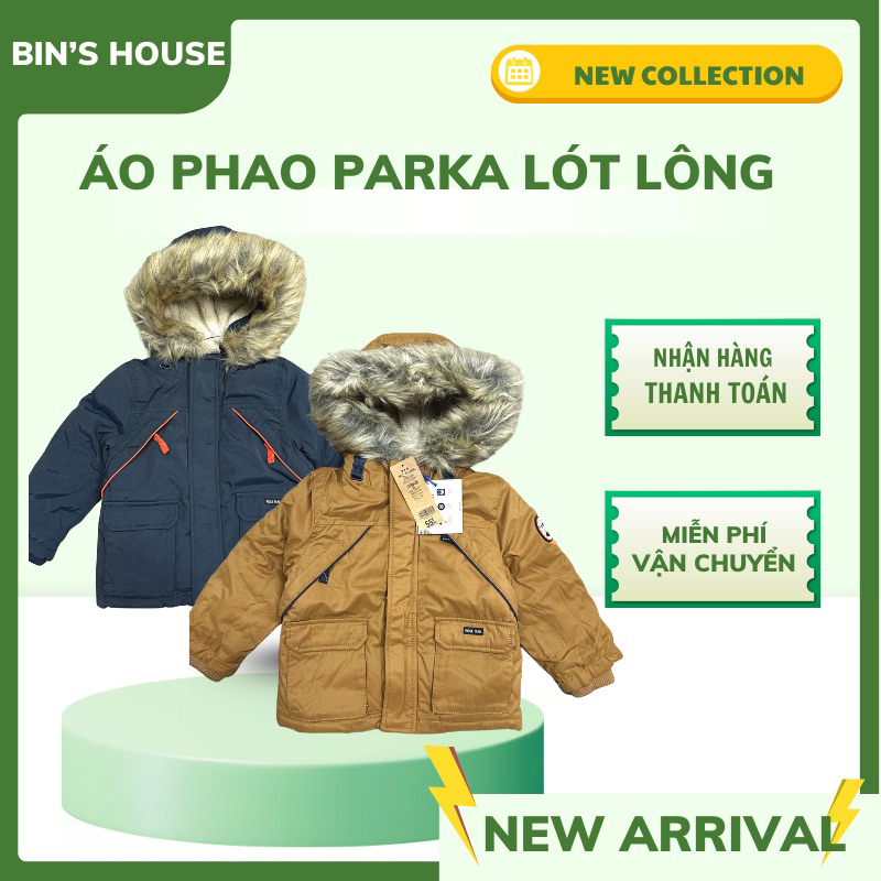 Áo khoác parka lót lông bé trai sz 1-6y form nhỏ