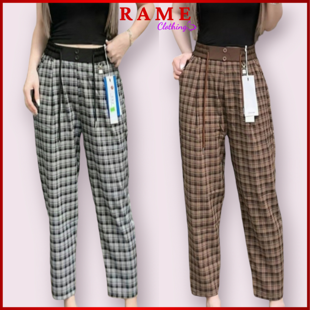Quần Baggy Kẻ Caro Nữ Chất Thô Lụa Cao Cấp Mềm Mịn Thoáng Mát Co Giãn Nhẹ