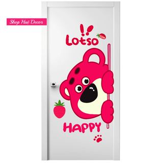 Tranh decal gấu dâu (1) dán cửa phòng dán tường cho bé đáng yêu, màu sắc bắt mắt  -cắt sẵn khuôn và keo mặt sau