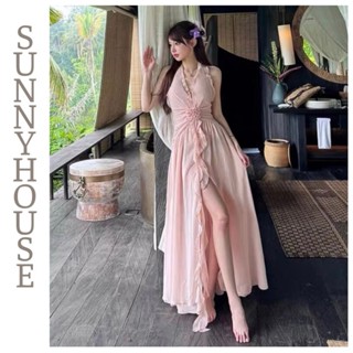 Maxi Xẻ Tà Đi Biển, Đầm Cổ V Dáng Dài Xẻ Eo Hep Váy Chữ A TH85