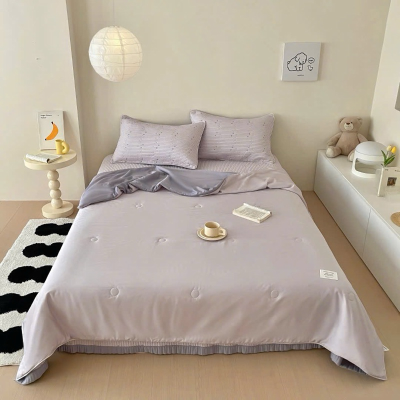 Bộ chăn ga gối Tencel Lyocell phiên bản ga chần phủ chăn hè gam màu pastel Hàn quốc
