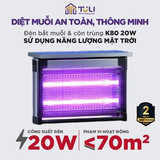 Đèn bắt muỗi năng lượng mặt trời TULI K80, Công suất 20W, Tích điện, Sử dụng sân vườn,chuồng trại