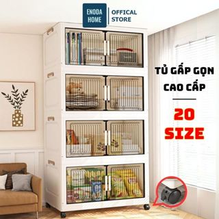 Tủ Đựng Sách ENODA HOME, Tủ Đựng Đồ Ăn Vặt, Đồ Chơi, Tủ Nhựa Gấp Gọn Bánh Xe Lớn, Màu Trắng Sang Trọng TUN048