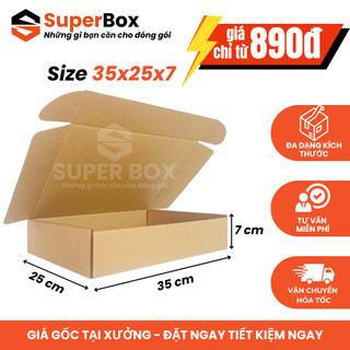  35x25x7 COMBO 100 Hộp carton đóng hàng Super Box hộp bìa nắp cài cỡ lớn đựng quần áo sách vở 
