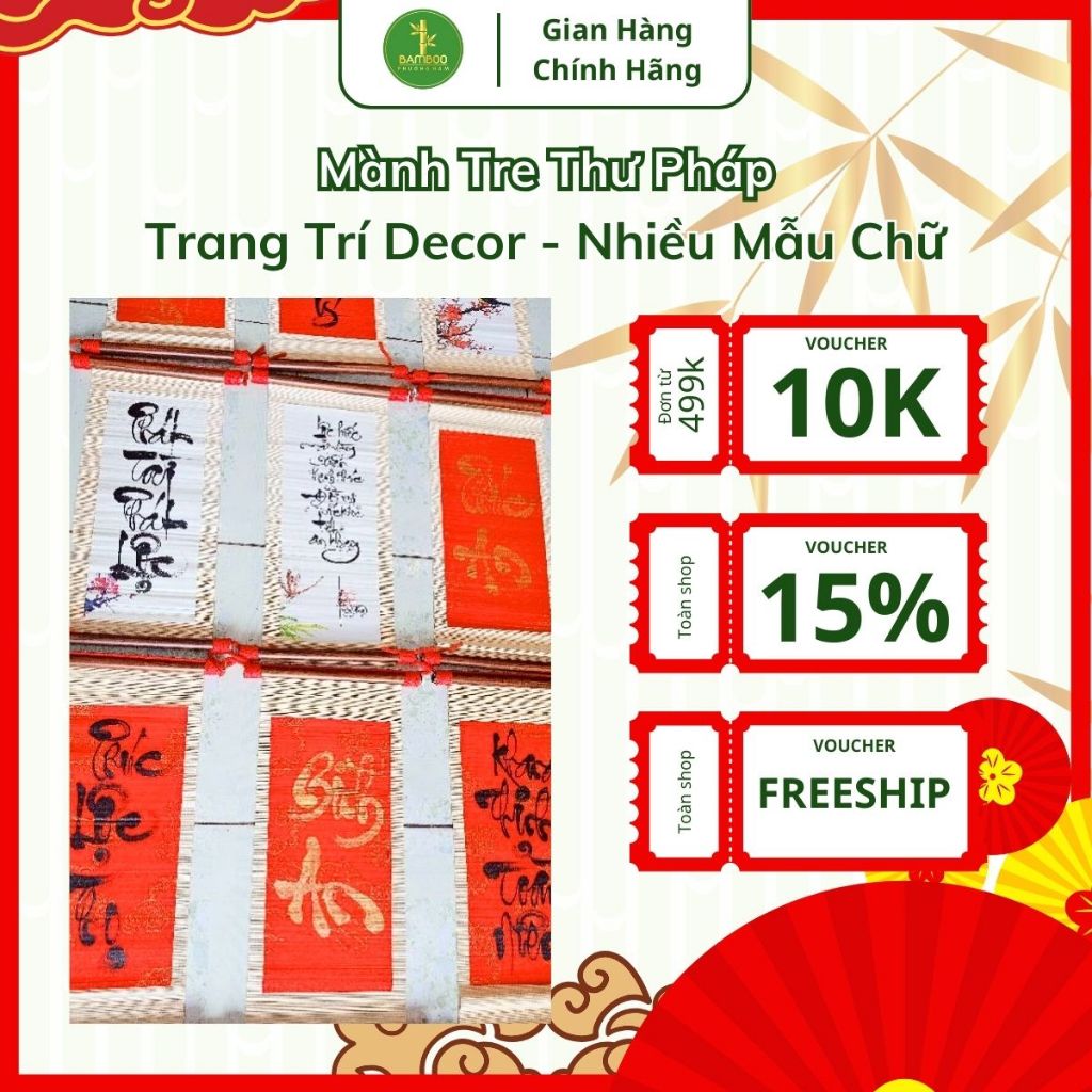 Mành Tre Thư Pháp Trang Trí Decor Bền Đẹp Nhiều Mẫu Chữ Vạn Sự Như Ý Tài Lộc 25x50cm