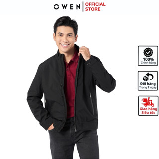  Áo khoác gió nam Owen JK220729 jacket nhẹ 2 lớp màu đen vải polyester cao cấp dáng regular fit cổ đứng tay gấu suông 