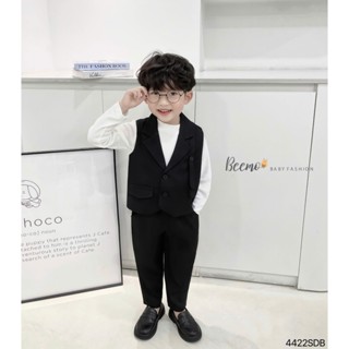  Set gile 3 chi tiết Beemo cổ vest phối vai vải chéo hàn mặc đi học đi chơi sự kiện cho bé từ 9-24kg 4422SDB 