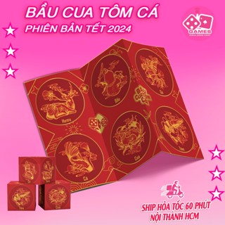  Bộ trò chơi Bầu Cua Tôm Cá cao cấp bàn chơi cứng cáp chống nước phiên bản Tết 2024 