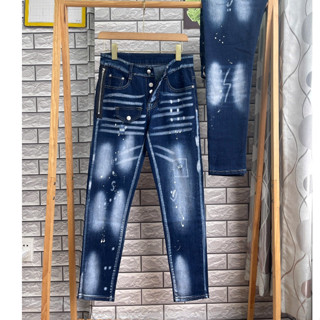 quần jean nam DSQ 4 CÚC xanh rách vẩy sơn túi đắp kiểu đẹp hot nhiều mẫu mới, ống bó nhẹ chất jean dày giãn tốt.