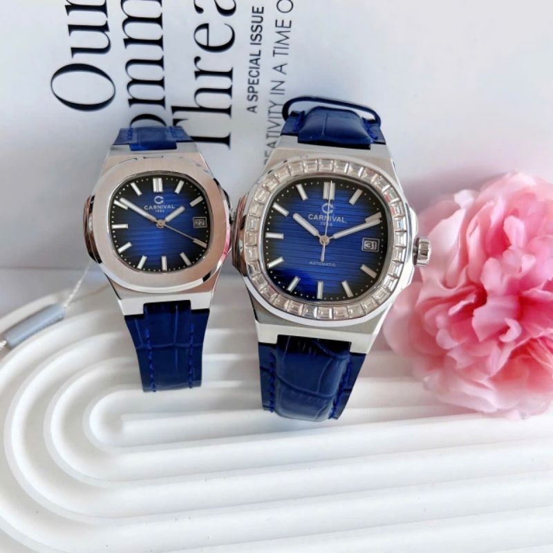 [Chính Hãng 100%] Đồng Hồ Cặp Carnival 8108G (8108) va 8161L (8161) Máy Nữ Pin , Nam Cơ Kính Sapphia