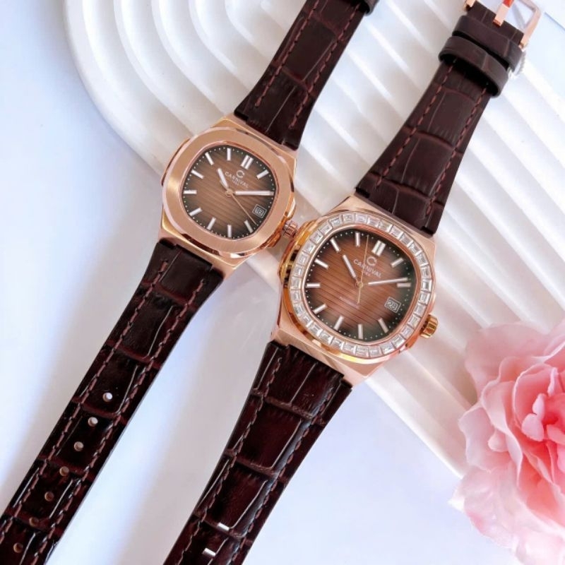 [Chính Hãng 100%] Đồng Hồ Cặp Carnival 8108G (8108) va 8161L (8161) Máy Nữ Pin , Nam Cơ Kính Sapphia