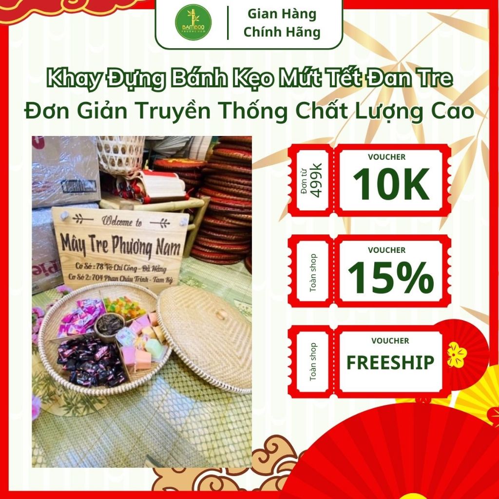 Khay Đựng Bánh Kẹo Mứt Tết Đan Tre Thủ Công Đơn Giản Truyền Thống Chất Lượng Cao