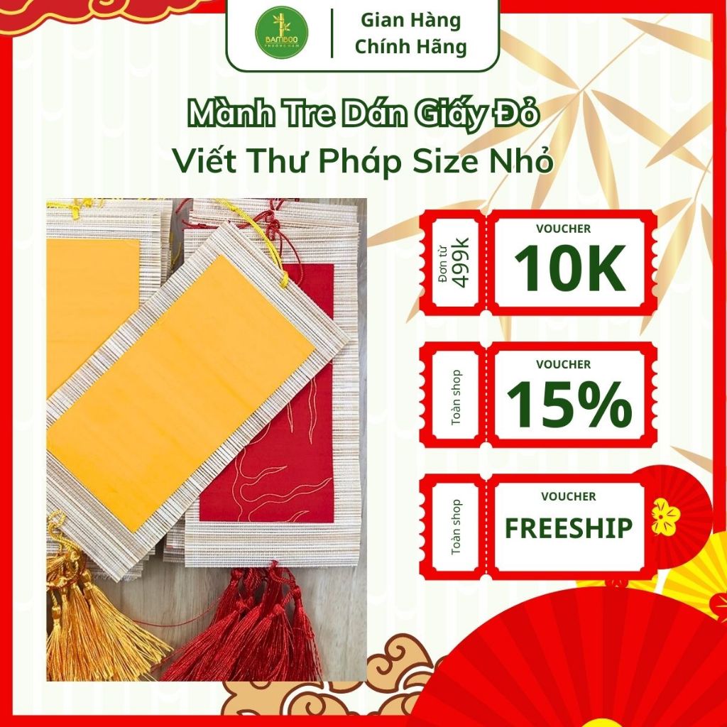 Mành Tre Dán Giấy Đỏ Tua Rua Viết Thư Pháp Size Nhỏ Treo Trang Trí Tết Siêu Bền Đẹp