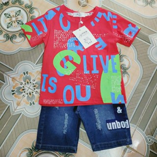 {10-20kg} Set bộ bé trai quần Jeans phối áo phông cộc tay bé trai size đại (chất đẹp)