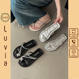 Dép nữ cao cấp mũi quai mảnh đính đá phối hoa pha lê sang chảnh Luvia 144DN