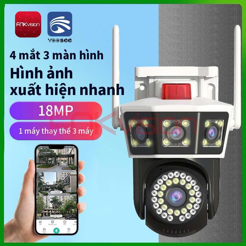 Camera Yoosee 4 mắt 3 màn hình Fnkvision 18MP xem đêm có màu Camera ngoài trời chống mưa chống nước 