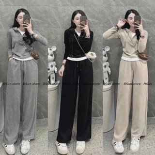 Sét bộ áo dài tay có mũ kèm quần suông dài bigsize RSun, Sét bộ thu đông nữ 336