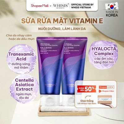 Combo 2 Sữa Rửa Mặt Trắng Da Dịu Nhẹ Vitamin E WHISIS Pure Esthetic Deep Clean Foam Cleansing Cho Mọi Loại Da 120ml