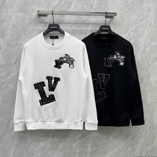  Áo nỉ dài tay sweater Eo Vì ngực thêu hoạ tiết thỏ đập chữ bằng bông xù dệt chữ nghiêng hoa monogram 