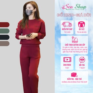 Đồ Bộ Nữ Trung Niên Mặc Nhà Thu Đông - SEN Shop - Quần Ống Đứng Áo Dài Tay Chất Thun Cotton Mềm Mịn In Đơn Giản - MÃ A
