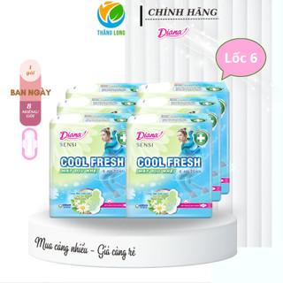 Combo 6 Băng Vệ Sinh Diana Sensi Cool Fresh Mát Dịu Siêu Mỏng Cách hoa cúc 8 miếng/gói