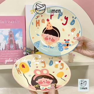    Bảo Hành Bể Vỡ   Đĩa Sứ Tròn Cao Cấp In Hình Ngộ Nghĩnh Màu Sắc Tươi Sáng SET007 