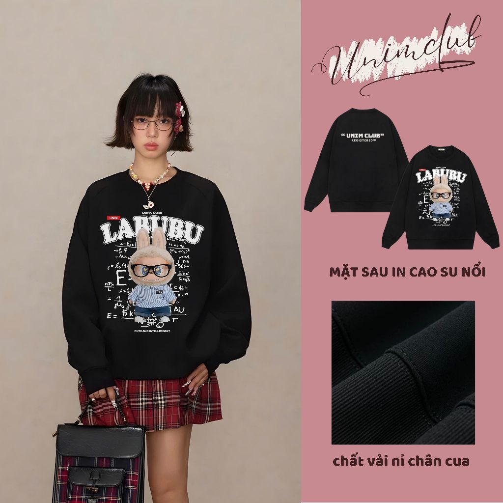 [ Vải Nỉ Chân Cua ] Ao Sweater Labubu NERD BOY IN 6D Monsters Hottrend Form Unisex Vải Nỉ Chân Cua 3