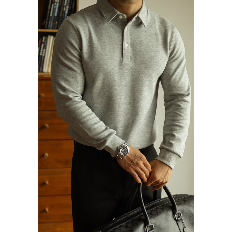 Áo polo Nỉ 2 lớp 320gsm xịn mịn SYLA tay dài thu đông thương hiệu ALPHA MAN | BigBuy360 - bigbuy360.vn