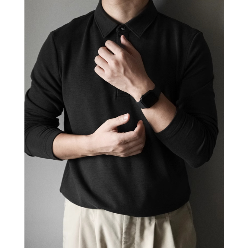 Áo polo Nỉ 2 lớp 320gsm xịn mịn SYLA tay dài thu đông thương hiệu ALPHA MAN | BigBuy360 - bigbuy360.vn