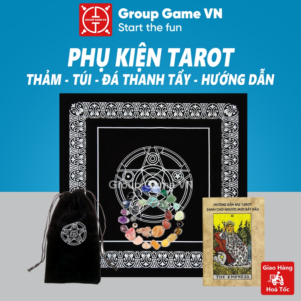 Phụ kiện chơi bài Tarot, Túi nhung Tarot,Thảm vải, Đá thanh tẩy, Hướng dẫn Tarot, Bói bài Tarot