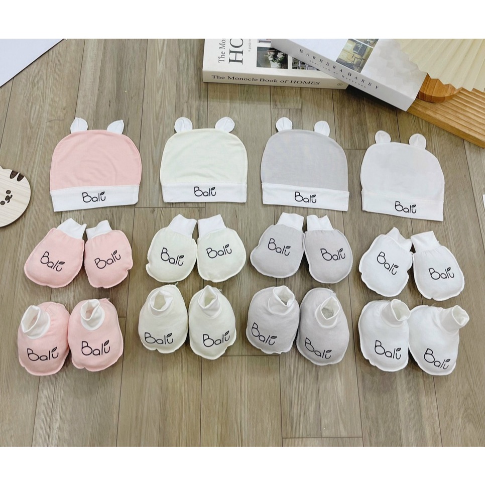 Combo Mũ  bao tay chân sơ sinh 🌈 FREE SHIP🌈 Bao tay chân sợi tre cho bé an toàn kháng khuẩn