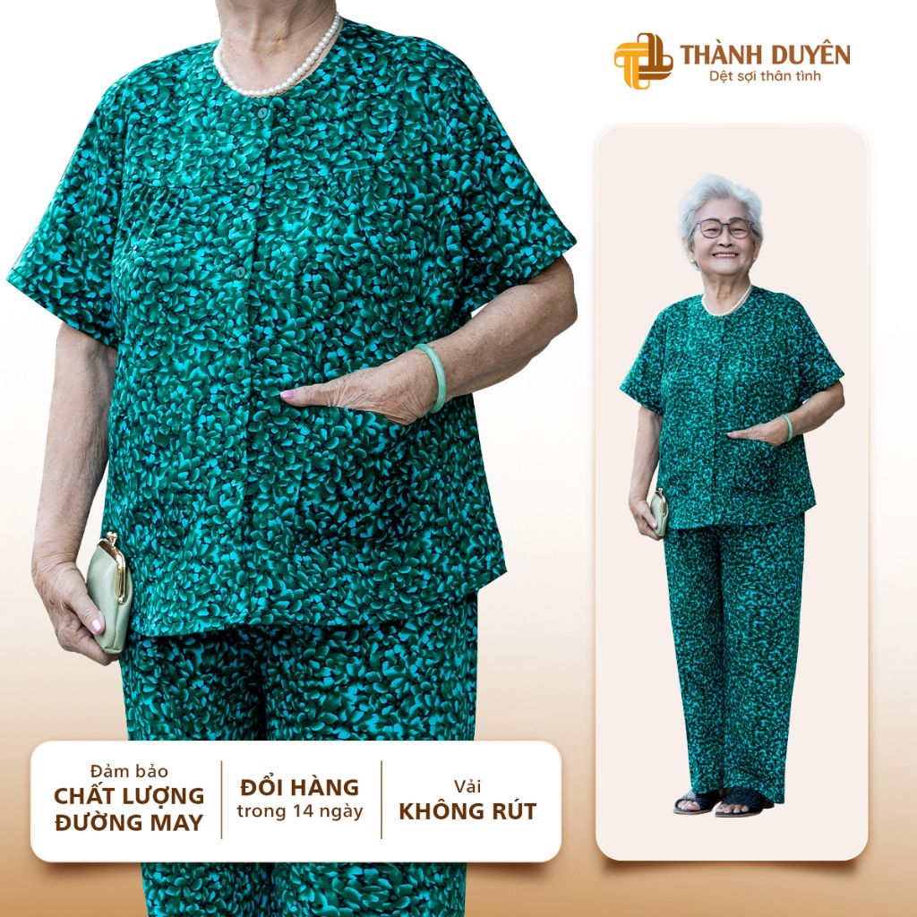 Đồ bộ Thun cao cấp bà mặc nhà Thành Duyên tay con có 2 túi áo, quần dài, thoáng mát(04-24) - 9546TCD