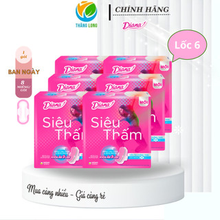 Diana 6 Gói Băng Vệ Sinh Ban Ngày, Băng Vệ Sinh Diana Siêu Thấm Siêu Mỏng Cánh Gói 8 Miếng