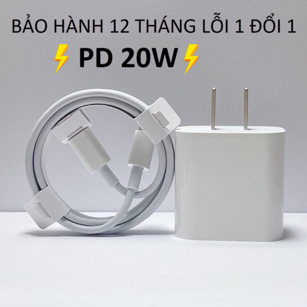 Bộ sạc nhanh ( Củ PD 20W + Cáp Type-C ) cho điện thoại Iphone chất lượng cao bảo hành 12 tháng