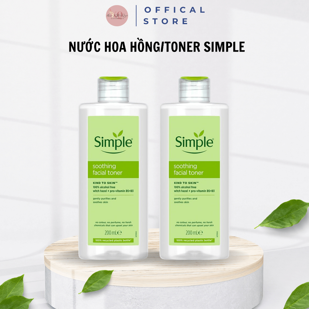 Nước hoa hồng/Toner Simple 200ml dưỡng ẩm làm mềm da phù hợp với mọi loại da