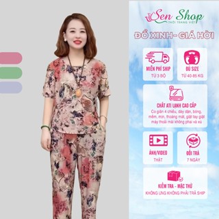 Đồ Bộ Nữ Trung Niên Hè - SEN SHOP - Chất Thun Ati Lạnh Áo Ngắn Tay Quần Dài Rộng In Hoa Mã QH