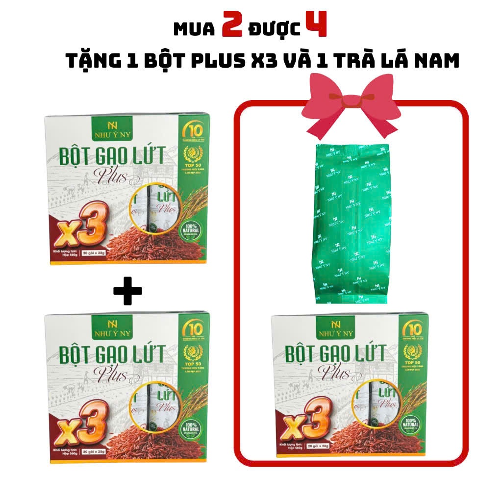 Bột gạo lứt Plus X3 Như Ý hộp 20 gói hỗ trợ giảm cân,giảm mỡ dùng thay cho bữa ăn, hộp 20 gói